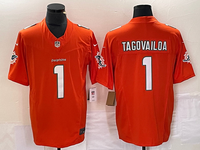 Men's Miami Dolphins #1 Tua Tagovailoa Orange 2023 F.U.S.E Vapor Limited Stitched Football Jersey Men's Miami Dolphins #1 Tua Tagovailoa Orange 2023 F.U.S.E Vapor Limited Stitched Football Jersey